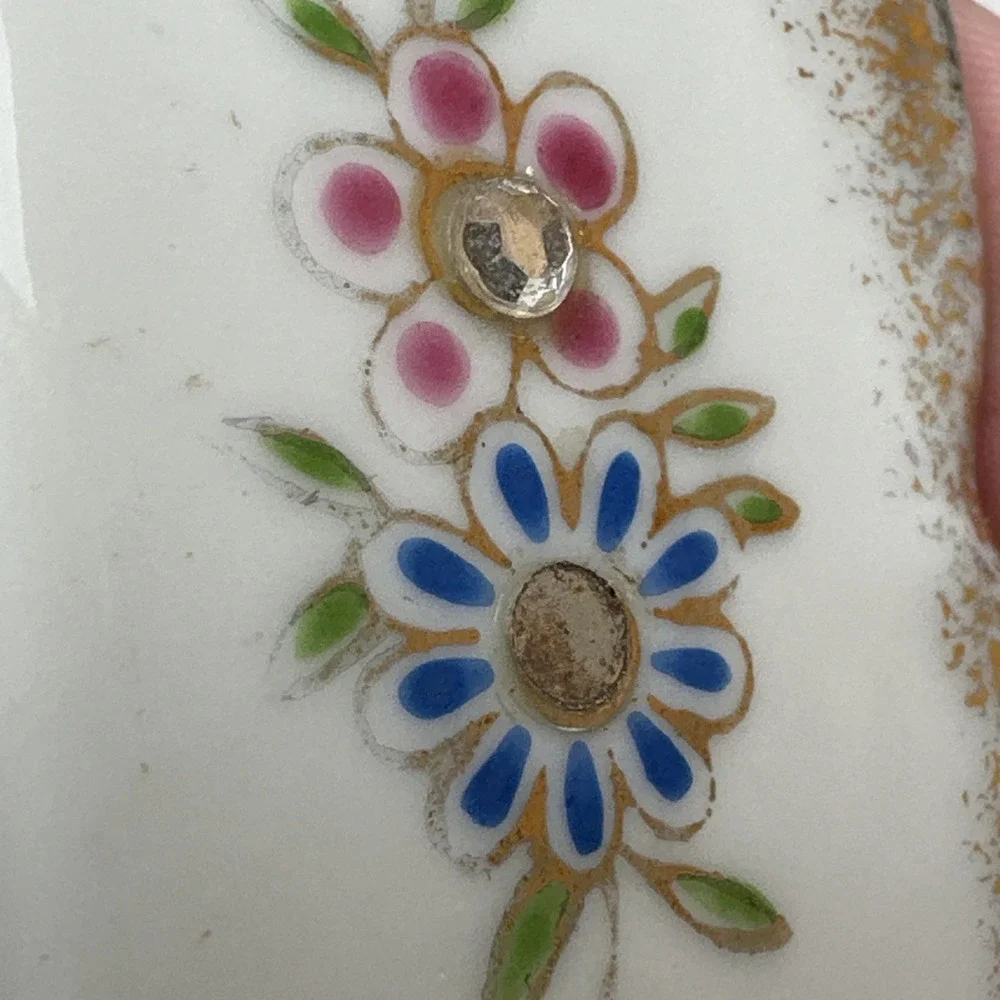 Vintage Lefton's Floral Rhinestones Porcelain Light Switch Plate Cover Blue 2685